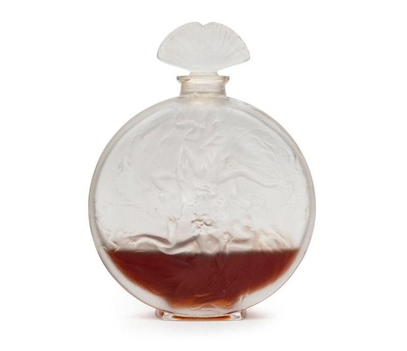 LALIQUE "Rosace Figurines" French frosted glass perfume bottle, ​​​​​​​10.5cm high