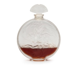 LALIQUE "Rosace Figurines" French frosted glass perfume bottle, 10.5cm high