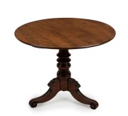 An antique English mahogany apprentice breakfast table with tilt-top, 19th century, ​​​​​​​24cm high, 31cm diameter