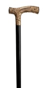 An antique walking stick with yellow gold plated handle engraved "C. MEYER From LESTER OPERA HOUSE Ass. Jan. 17th. '07", on ebony shaft with white horn ferrule, 91cm high - 2