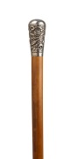 An antique walking stick with Chinese silver dragon top, engraved with ownership details "J.H. LINDSAY, TO BURTON, ALVA ST. DUNEDIN, 16/6/92", on Malacca cane shaft, (missing ferrule), 19th century, 87cm high - 2