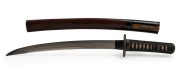 An antique Japanese wakizashi (short sword) with lacquer ware scabbard, with papers, Edo period,&nbsp;19th century, 53cm long Note: License required for Victorian purchasers