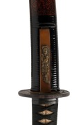 An antique Japanese wakizashi (short sword) with lacquer ware scabbard, with papers, Edo period,&nbsp;19th century, 53cm long Note: License required for Victorian purchasers - 3