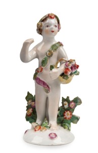 BOW antique English porcelain putti statue, 18th century, 12.5cm high