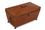 An antique English burr amboyna box with fitted interior, circa 1820, ​​​​​​​18cm high, 32cm wide, 17cm deep