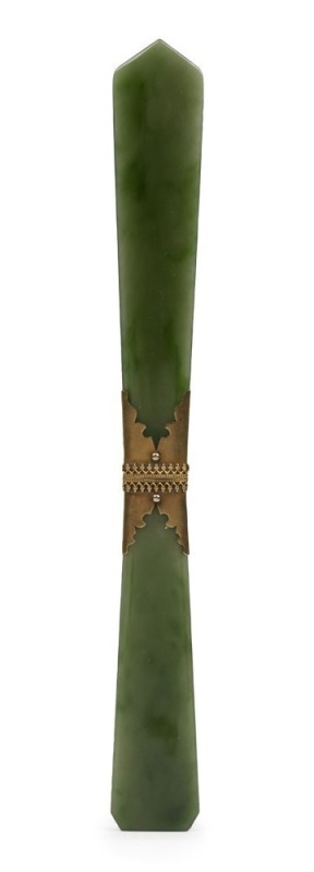 An antique New Zealand greenstone and yellow gold paper knife, 19th century, ​​​​​​​22cm long