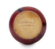 REMUED pottery vase with applied gumnuts and leaf, glazed in pink, green and blue with brown interior, incised "Remued", 14.5cm high - 2