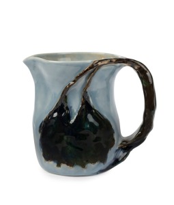 CRUFFEL Australian ceramic jug with windswept tree branch handle motif by William Merric Boyd, stamped "Cruffel Porcelain", 14.5cm high, 16.5cm wide