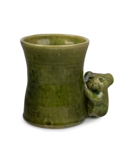 MERRIC BOYD green glazed pottery vase with applied koala, incised "Boyd, 1923", 10.5cm high, 13cm wide