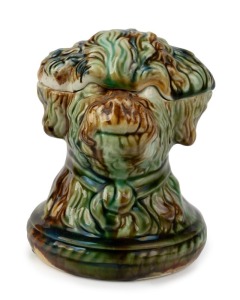 BENDIGO POTTERY tobacco jar in the form of a dog, 19th century, 14cm high