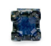 F. ARCHER (HARVEY SCHOOL) blue and green glazed square form pottery vase, incised "F. Archer, Hand Built", 19cm high - 2