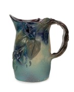 PEGGY WHITING impressive pottery jug with applied branch handle, flowers and leaves, incised "Peggy Whiting, '34", 18.5cm high, 18cm wide