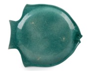 KLYTIE PATE green glazed pottery fish plate, incised "Klytie Pate", 28cm wide - 2