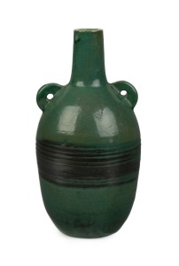 KLYTIE PATE green glaze pottery vase with lug handles, incised "Klytie Pate", 23cm high