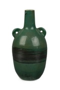 KLYTIE PATE green glaze pottery vase with lug handles, incised "Klytie Pate", 23cm high