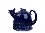 STONE'S BRISTOL POTTERY "Kangaroo" teapot with blue glaze (reproduction), early 20th century, impressed oval mark to base, ​​​​​​​13cm high, 18cm wide