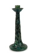 MARGUERITE MAHOOD tall pierced pottery candlestick with gum leaf motif, incised "M. Mahood, T2526", 28.5cm high
