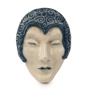 MARGUERITE MAHOOD Art Deco pottery face mask of a lady, incised "M. Mahood, 1932, B390", 12 x 9cm