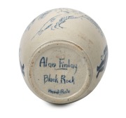 ALAN FINLAY pottery vase with hand-painted scene depicting Aboriginal warriors and gum trees, extremely scare, signed "Alan Finlay, Black Rock, Hand Paste", 14.5cm high - 2