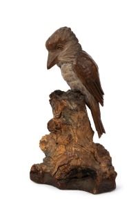 ROBERT PRENZEL carved timber kookaburra statue, extremely scarce, one of only a handful of known examples, early 20th century, 21cm high