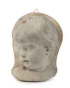 ROBERT PRENZEL cast plaster cherub bust, late 19th century. Prenzel often modeled in plaster relief before carving, 27cm high, 21cm wide