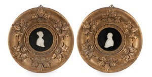 A superb pair of carved ivory profile portraits in circular frames, early 19th century. Purchased from Christie's Melbourne, from the family of Matthew Flinders. Each 31cm diameter overall.
