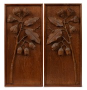 ROBERT PRENZEL (attributed), pair of carved timber panels depicting gum blossom nuts and leaves early 20th century, 42 x 19.5cm each