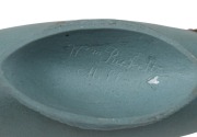 WILLIAM RICKETTS fine ceramic coolamon dish with spirit figure, rare blue and brown colourway, incised "Wm. Ricketts, Melbourne 1934", 6cm high 16cm wide - 2