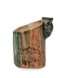GRACE SECCOMBE "Toronga Zoo" pottery tree stump vase with applied koala, 8.5cm high