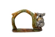 GRACE SECCOMBE pottery koala napkin ring, rare, incised "GRACE SECCOMBE" with remains of original paper label, 5.5cm high, 8cm wide