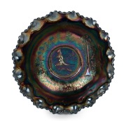 CROWN CRYSTAL "Kangaroo" cobalt carnival glass master bowl, ​​​​​​​8cm high x 24 cm wide