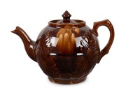 BENDIGO POTTERY terapot with fern pattern 19th century, ​​​​​​​16cm high x 24cm wide