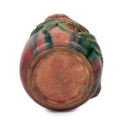 JOHN CAMPBELL pink glazed pottery jug with applied gumnuts and leaves and branch handle, incised "John Campbell, Tasmania", 1948", 19cm high x 16cm wide - 2