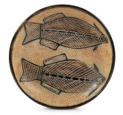 CARL COOPER pottery bowl with sgraffito fish design, incised "Carl Cooper, Australia, 1963", 15cm diameter