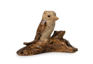 WILLIAM RICKETTS pottery kookaburra perched on a branch, incised "Wm. Ricketts Pottery Sanctuary Mt Dandenong 1936", 7cm high, 9.5cm wide