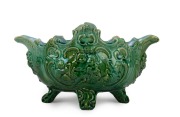 ERNEST FINLAY green glazed pottery bowl in the baroque style, incised "Ernest Finlay", 15cm high, 25cm wide.