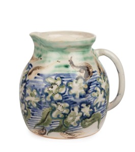 ARTHUR MERRIC BOYD & JOHN PERCEVAL pottery jug with floral decoration painted by John Perceval, signed "Arthur Merric Boyd, J. P.", ​​​​​​​14cm high x 17cm wide