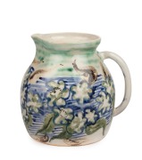 ARTHUR MERRIC BOYD & JOHN PERCEVAL pottery jug with floral decoration painted by John Perceval, signed "Arthur Merric Boyd, J. P.", ​​​​​​​14cm high x 17cm wide