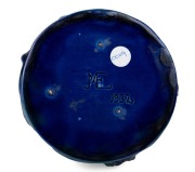HARVEY SCHOOL blue glazed pottery bowl with applied gumnuts and leaves, incised "M.E. 1932", ​​​​​​​6cm high, 19.5cm wide - 2