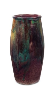 P.P.P. (PRESTON PREMIER POTTERY) vase with unusual purple and green glaze, stamped "PPP", 21.5cm high