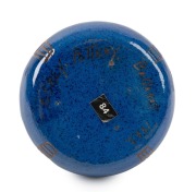 OSREY blue glazed pottery vase with sgraffito decoration, incised "OSREY POTTERY BALLARAT, 1923", 6cm high, 9cm wide - 2