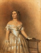 ARTIST UNKNOWN (Australia, 19th century), Colonial portrait of a lady, watercolour, inscribed verso with Fitzroy address, fine period huon pine frame, 33 x 26cm, 54 x 45cm overall. - 2