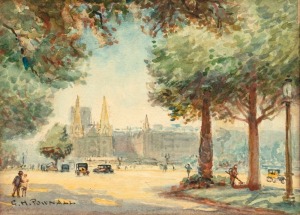 GEORGE HYDE POWNALL (1866-1939), St Mary's Cathedral, Sydney, watercolour, signed lower left "G.H. Pownall", 13 x 18cm, 28 x 32cm overall.