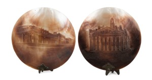 A pair of fine antique carved cameo shell candle light shades, fitted with original candle clips, 19th century, 10.5cm high