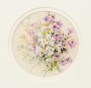 MARIAN ELLIS (ELLIS) ROWAN (1848-1922), (untitled purple and white floral study), watercolor and gouache, signed "Ellis Rowan", ​​​​​​​ 14.5cm diameter, 36 x 35cm overall - 2