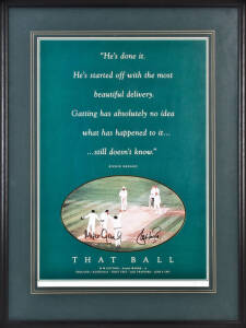 SHANE WARNE & MIKE GATTING, both signatures on "That Ball" poster, limited edition No.106, window mounted, framed & glazed, overall 64x85cm.