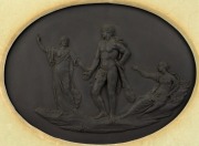 WEDGWOOD "The Judgment of Hercules" antique English basalt oval pottery plaque, circa 1820s, impressed "WEDGWOOD", the plaque 21 x 28cm, framed 37 x 45cm overall - 2