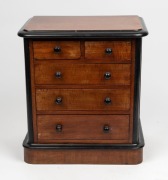 An antique English mahogany five drawer apprentice chest with ebonised trim and knobs, 19th century, 36cm high, 33cm wide, 22cm deep - 2