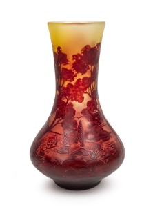 GALLÉ French cameo glass vase with landscape scene, early 20th century, signed "Gallé" in design, 26cm high