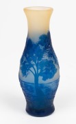 GALLÉ French blue cameo glass landscape vase, early 20th century, signed "Gallé" in design, 13.5cm high - 2